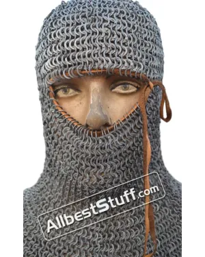 Titanium Flat Dome pin Riveted Chainmail Coif 13th Century